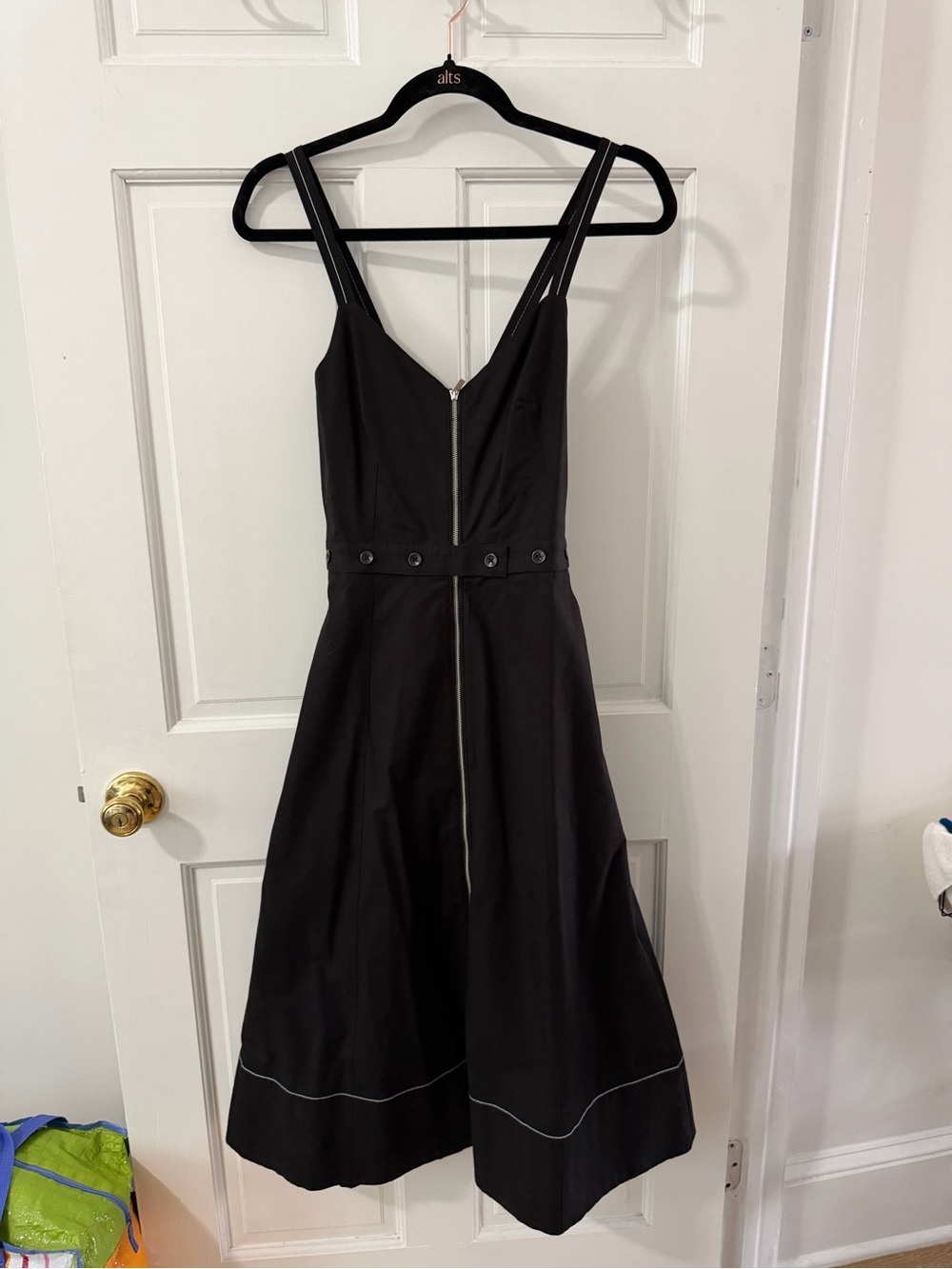 Proenza Schouler White Label Black Cross-Back Midi Dress with Front Zip
